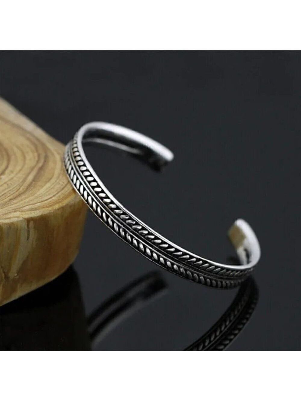 Braided Stamped Silver Tone Cuff Bracelet for Men or Women (thicker style) #502